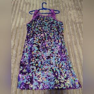 Purple Sequin Halter Party Dress